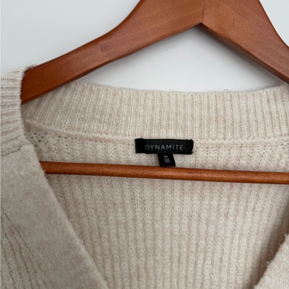 Dynamite Cream V-Neck Button Ribbed Cardigan - Picture 2 of 3